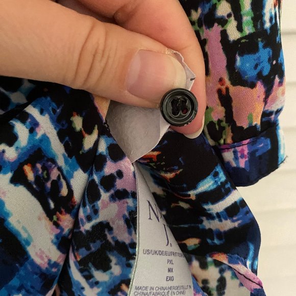 NYDJ Pintuck Blouse Women's Petite XL Blue Split Neck Pullover PXL - Picture 8 of 10